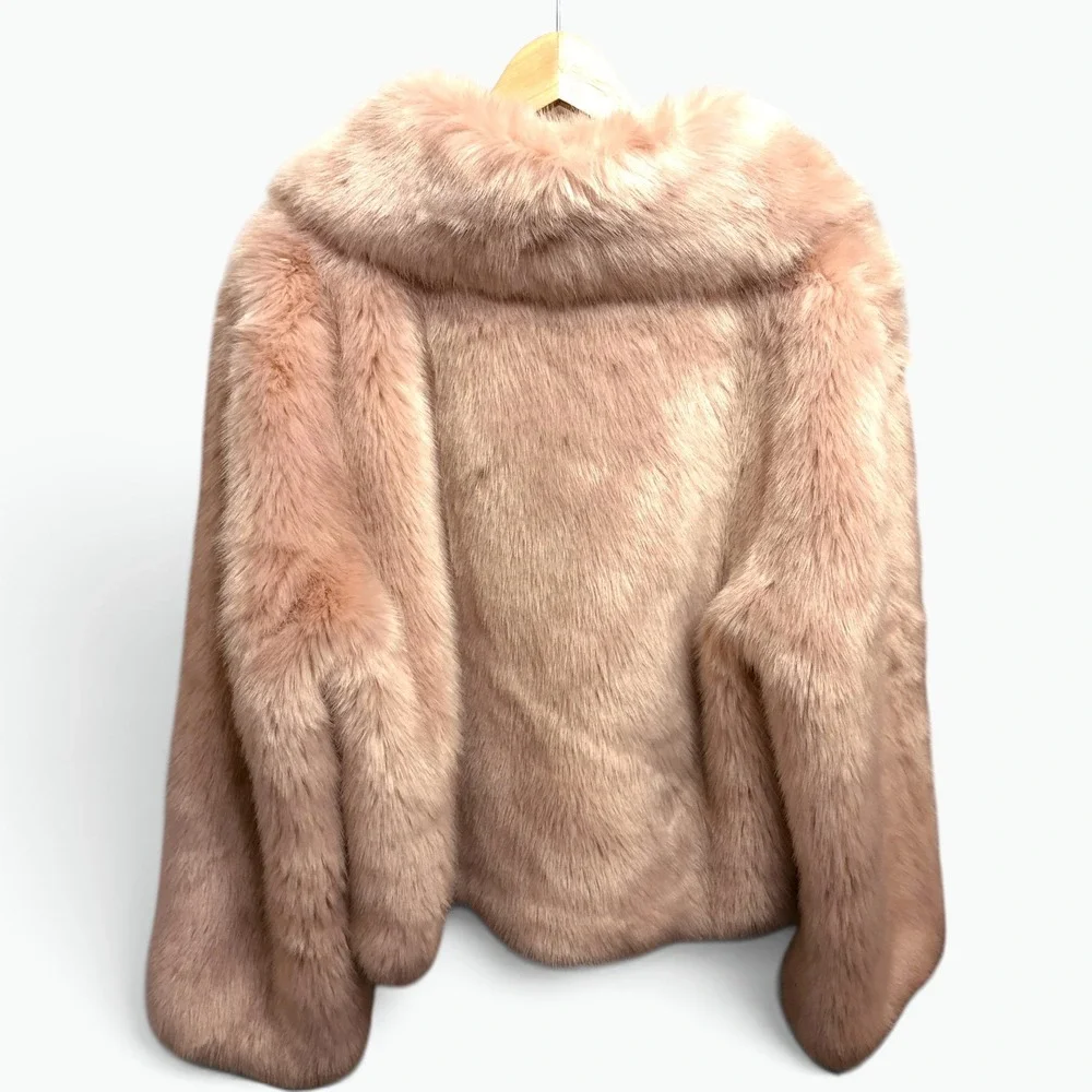 Cliche Pink Faux Fur Coat Coquette Glam Barbiecore XL Blush Winter Ski Bunny
